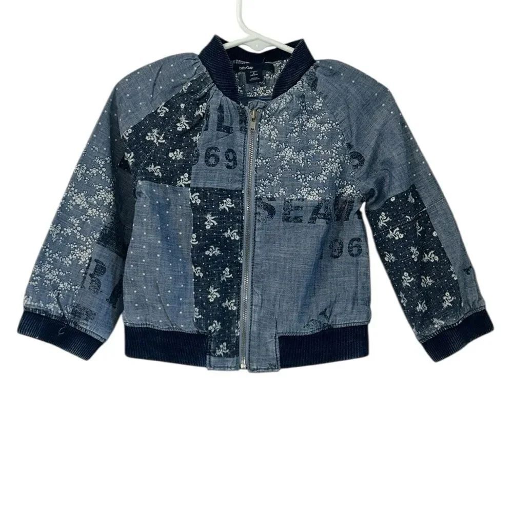 Gap Toddler Blue Bomber Patchwork Jacket(Size 2yrs)